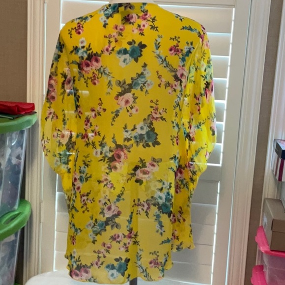 Polly & Esther Yellow Floral Sheer Cardigan - Picture 4 of 9
